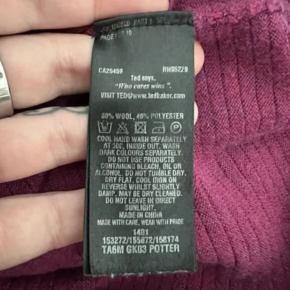 Ted Baker Men's Potter Crewneck Sweater Size 6 2XL Pink Ribbed Wool Blend - Picture 3 of 7